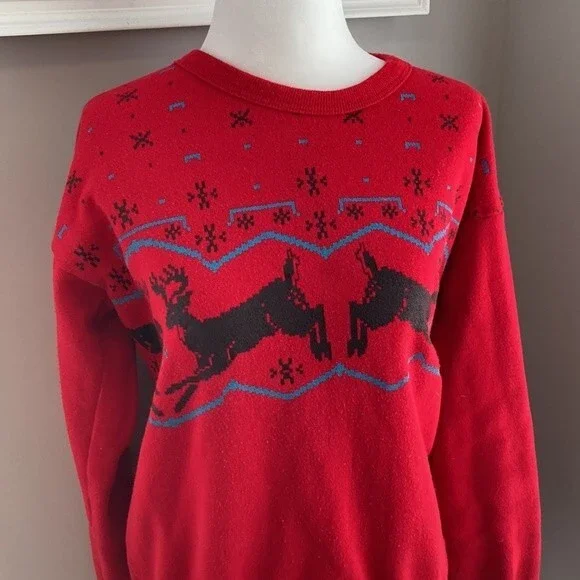 Vintage 90s Tultex Reindeer Christmas Sweatshirt Medium - Picture 3 of 8